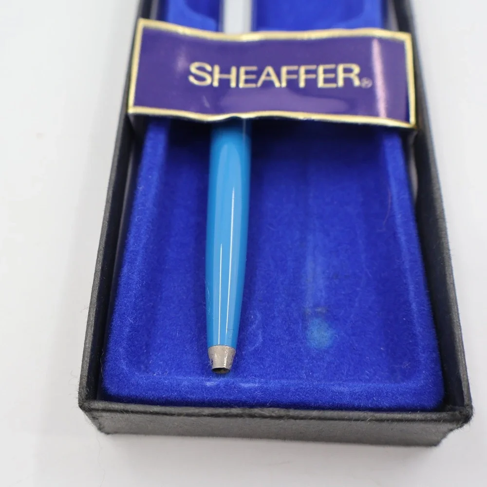 Sheaffer Ballpoint Pen Blue Chrome Vintage Push Button USA Made Case